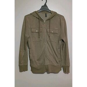 MEN'S GUYS RVCA Emery Olive Green Subtle Striped Zip Up Fleece Hoodie  Size M